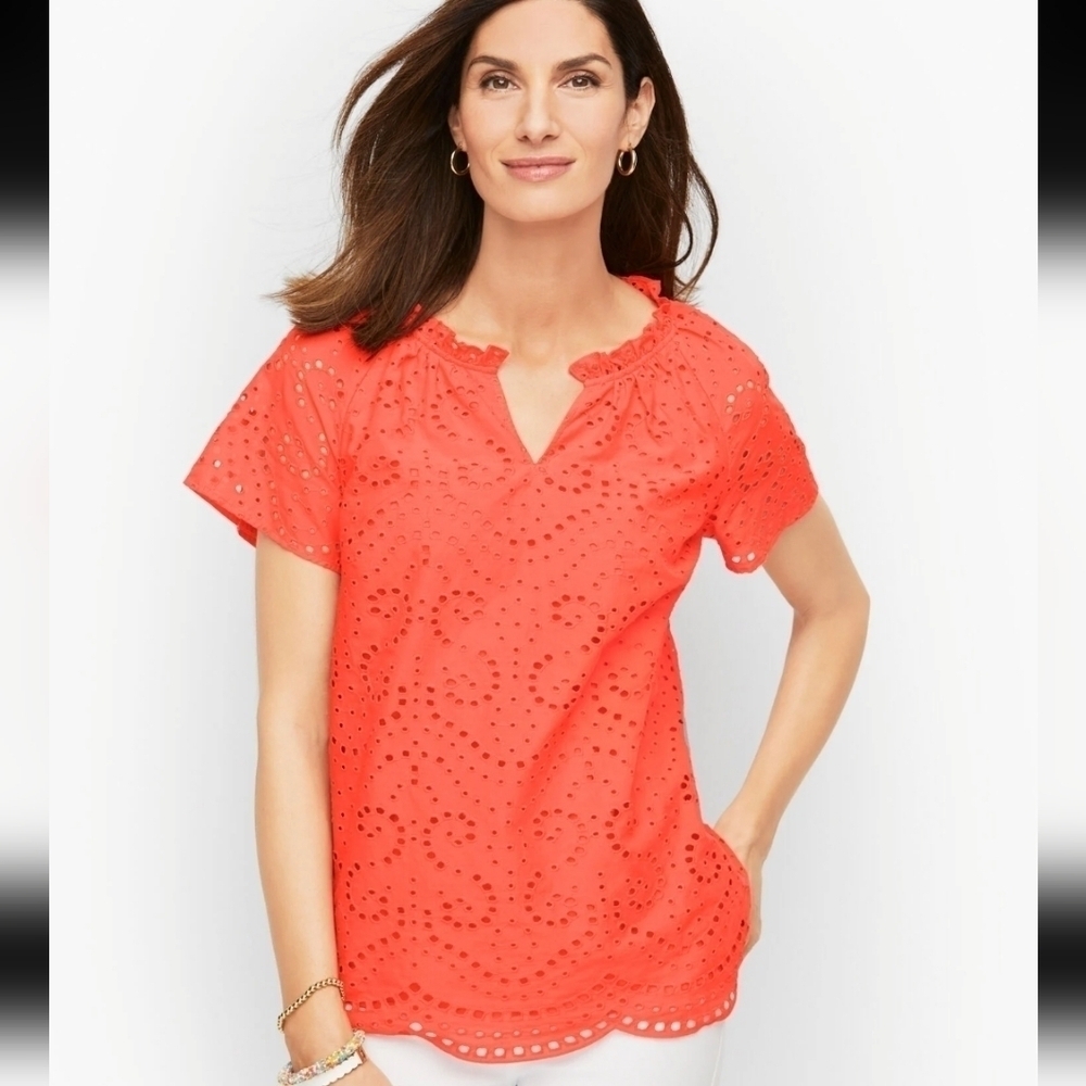 Talbots Geo Swirl Split Neck Eyelet Lace Top- size MP